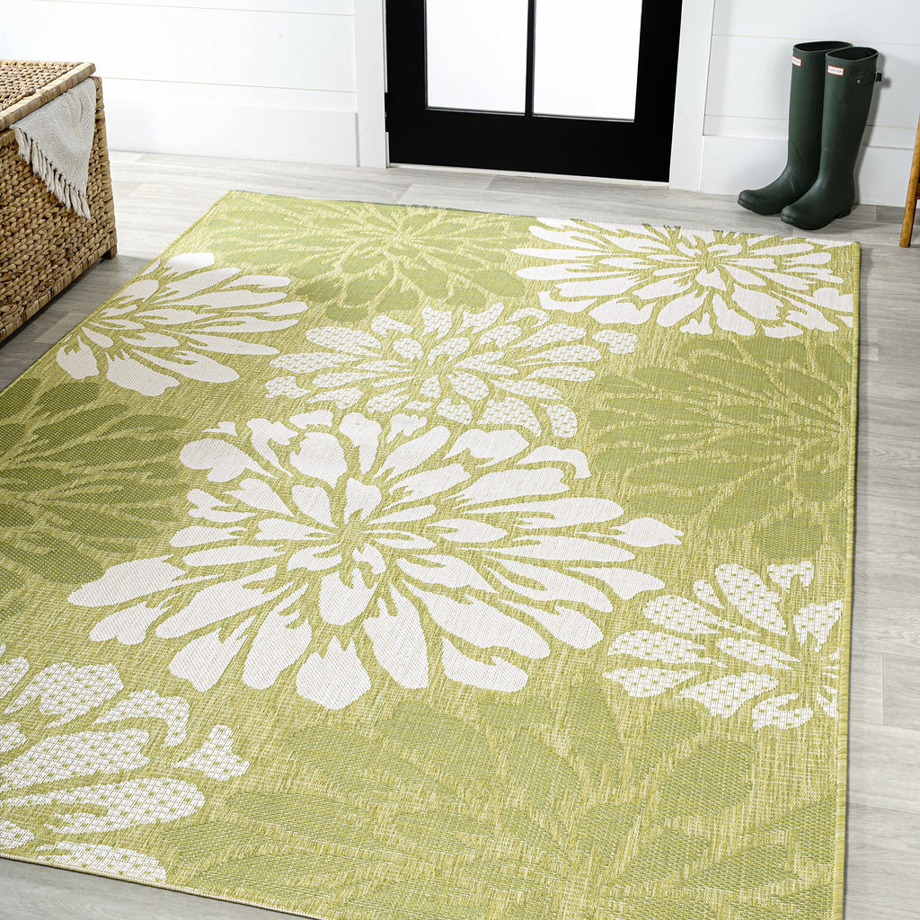Jonathan Y Smb110H-9 Zinnia Modern Floral Textured Weave Indoor Outdoor Area Rug, Country Coastal Transitional Easy Cleaning,Bed