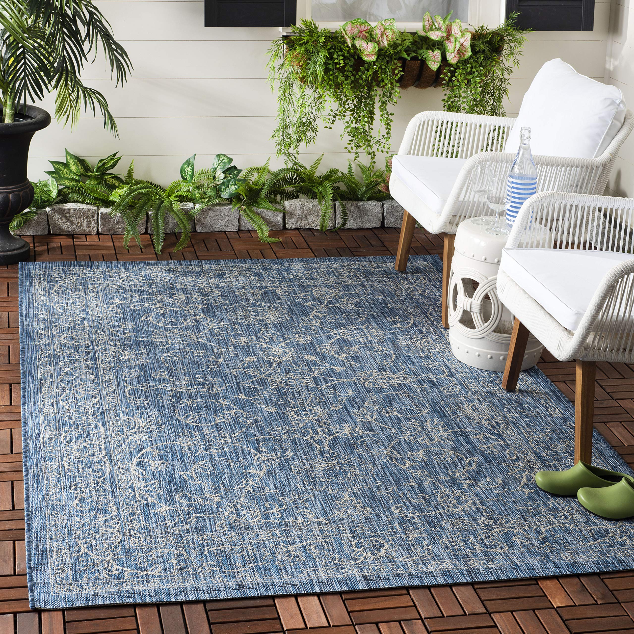 Safavieh Courtyard Collection 4' Square Navy/Ivory Cy8680 Indoor/ Outdoor Patio Backyard Mudroom Accent Rug