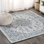 Jonathan Y Smb102C-5Sq Rozetta Boho Medallion Textured Weave Indoor Outdoor -Area Rug Coastal Bohemian Rustic Glam Easy-Cleaning Bedroom Kitchen Backyard Patio Non Shedding, 5' Square, Gray/Teal
