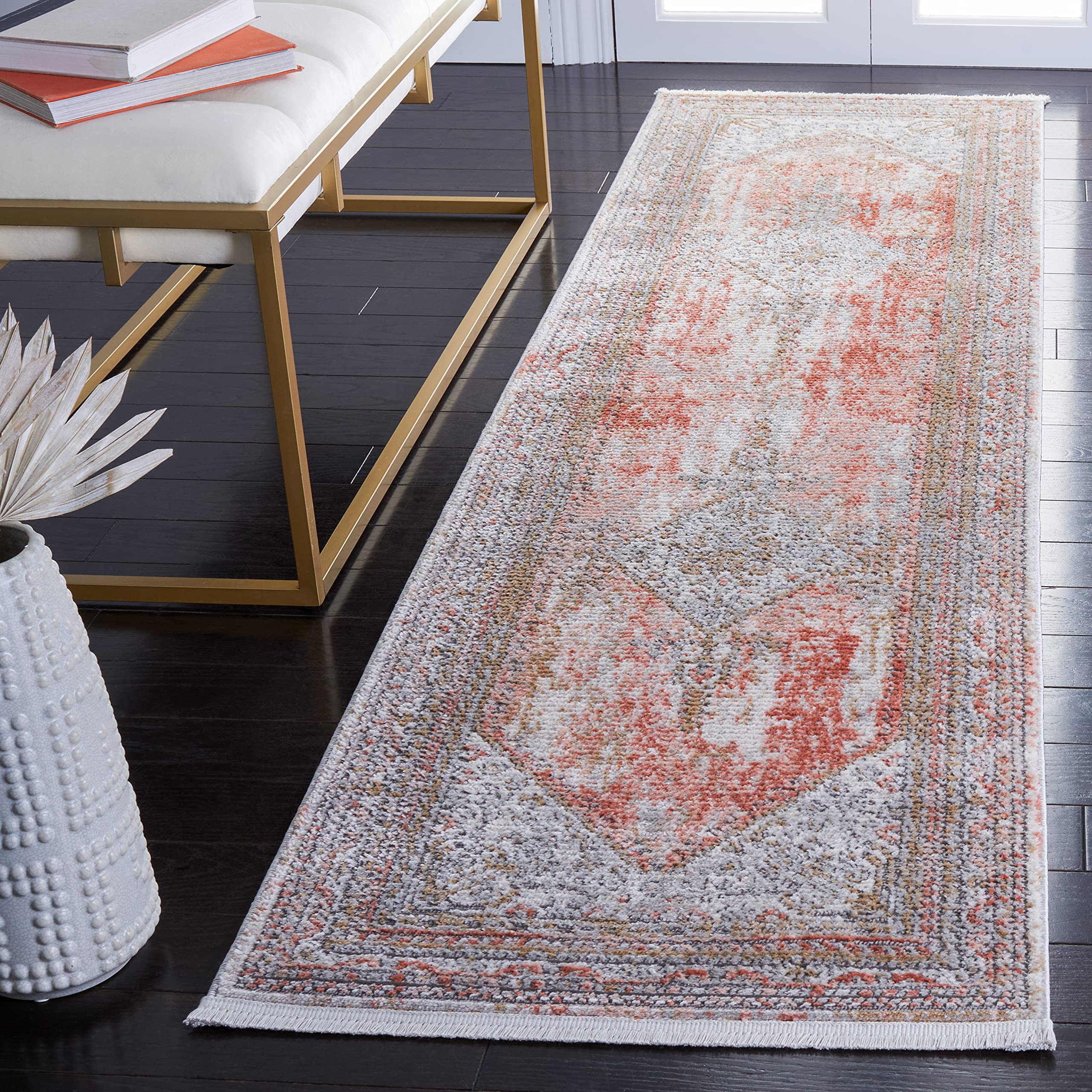 SAFAVIEH Shivan Collection 22 x 8 Rose / Grey SHV725Q Medallion Distressed Non-Shedding Living Room Entryway Foyer Hallway Bed