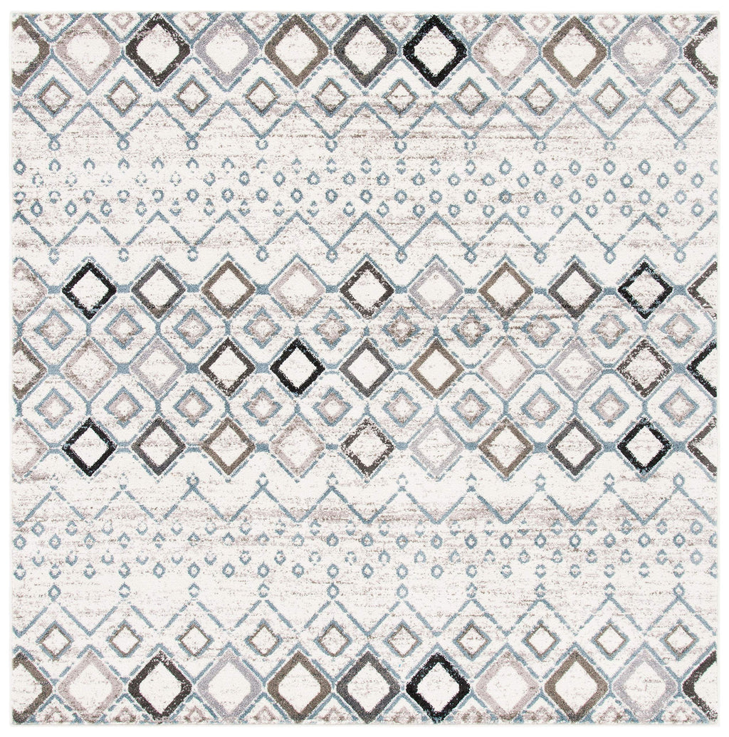 Safavieh Amsterdam Collection 6'7'' Square Ivory/Grey Ams108A Moroccan Boho Non-Shedding Living Room Bedroom Area Rug