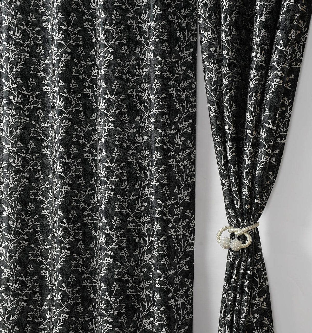 Homefab India 2 Piece Grommet Style Polyester Window Curtain  5 feet, Floral Black, Room Darkening Curtains