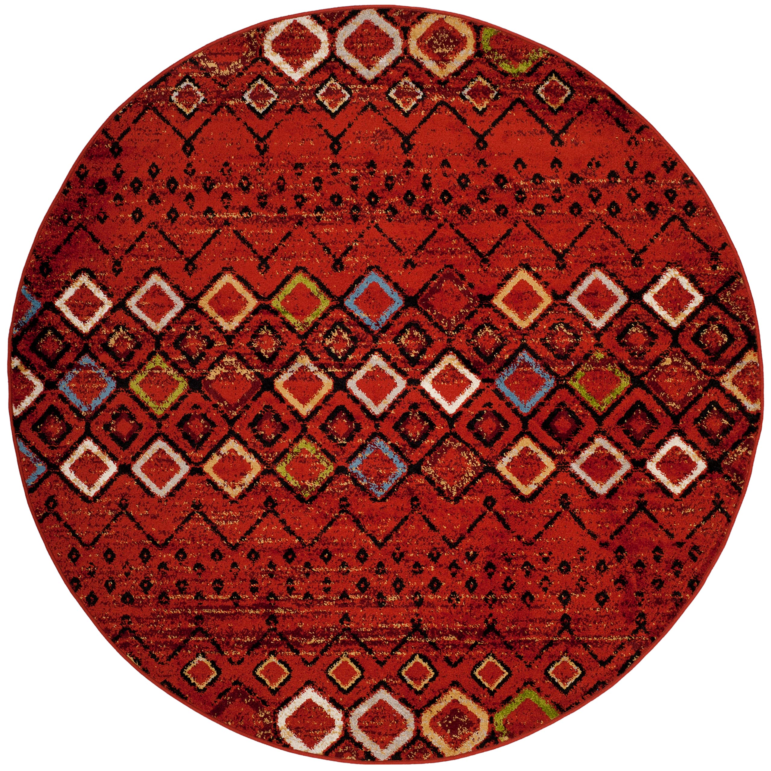 Safavieh Amsterdam Collection 8' Round Terracotta/Multi Ams108D Moroccan Boho Non-Shedding Living Room Dining Bedroom Foyer Area
