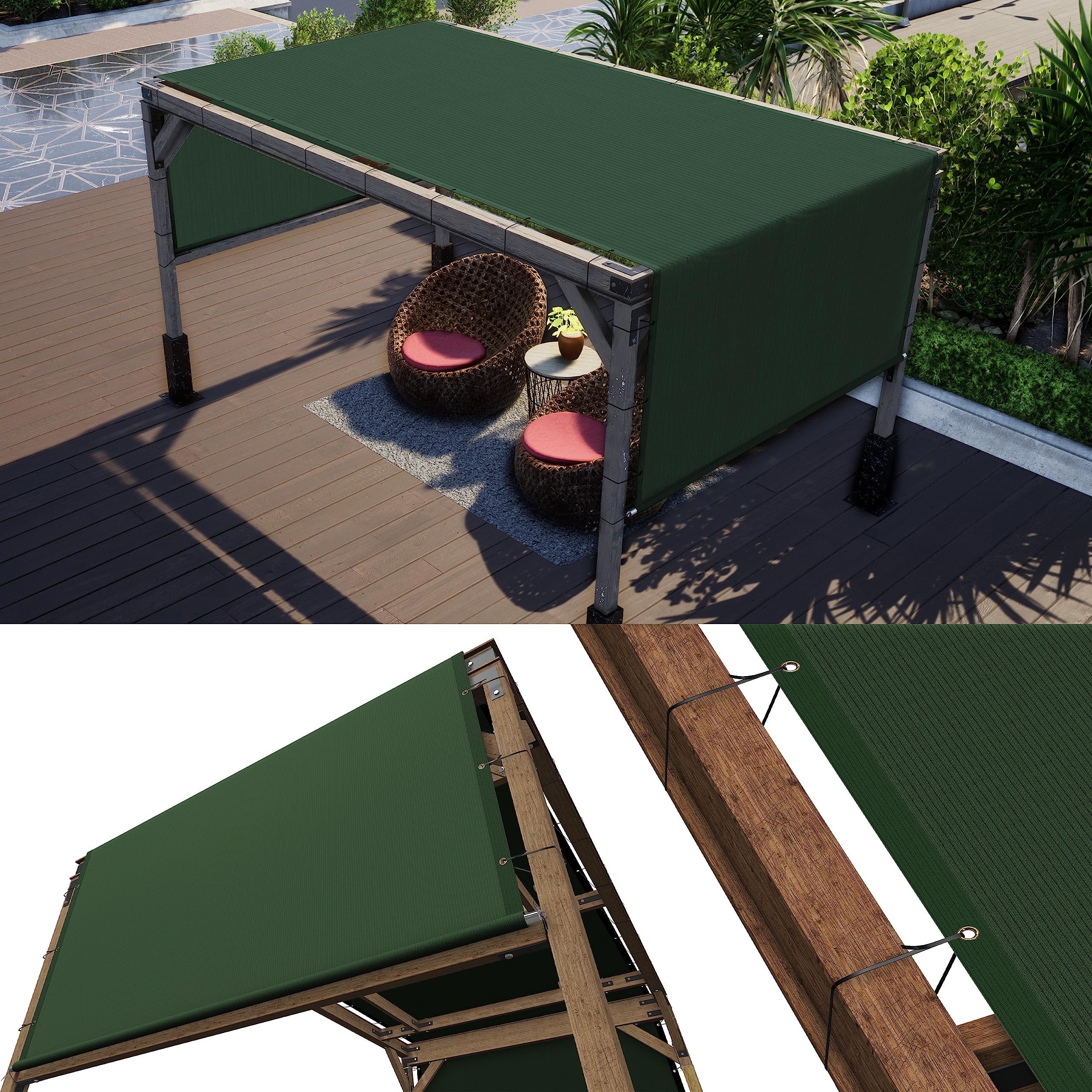 Colourtree 7' W X 7' L Green Pergola Sun Shade Canopy Replacement Cover Upf50, Commercial Grade 260 Gsm Cloth For Outdoor Patio,