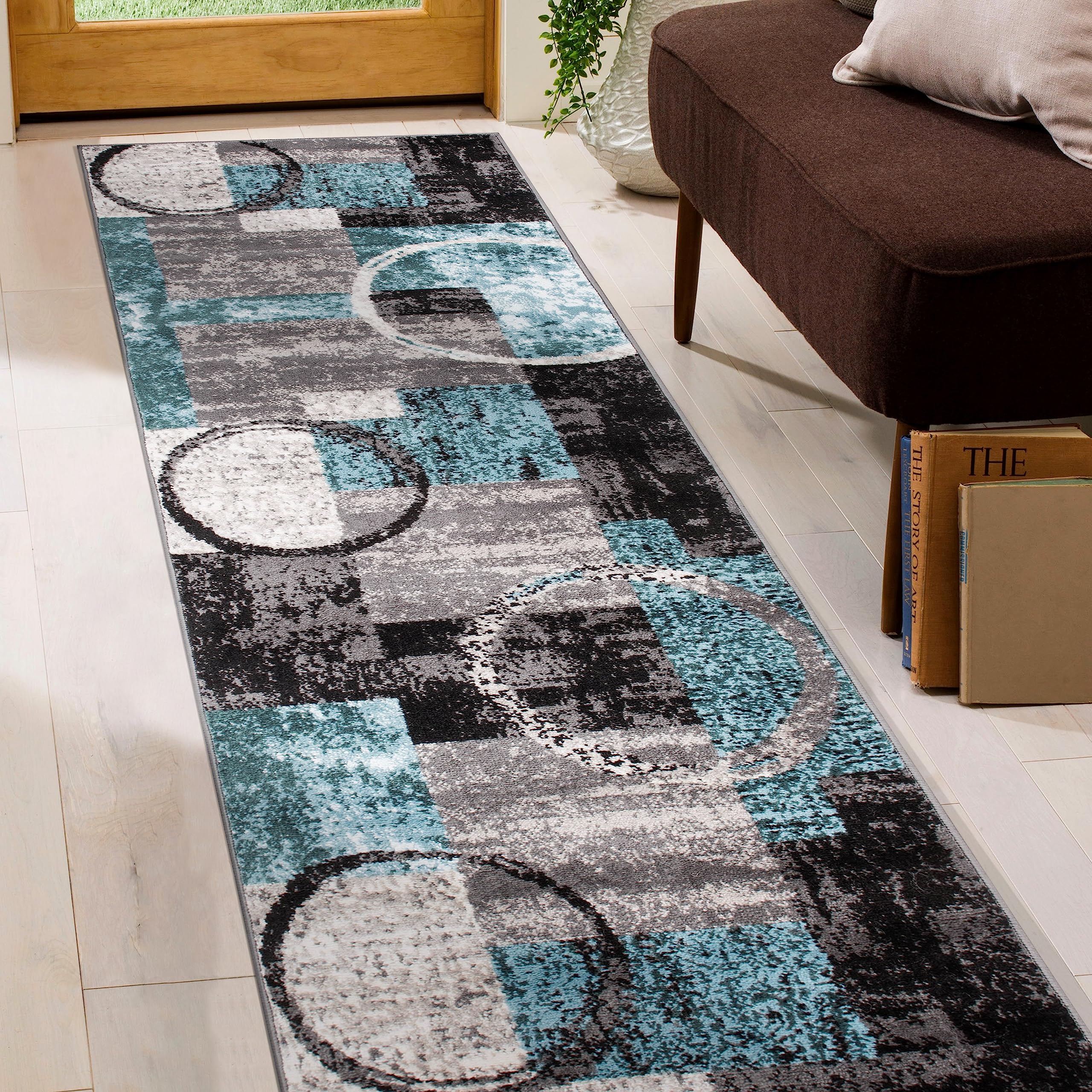 Rugshop Contemporary Abstract Circle Design Soft Runner Rug 2' x 7'2'' Gray