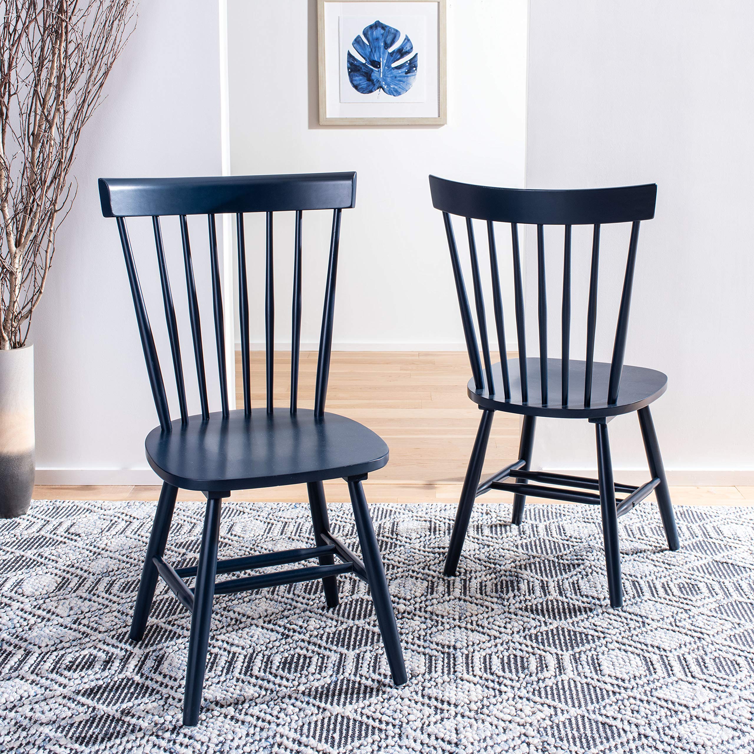 Safavieh Home Collection Parker Farmhouse Navy Blue Windsor Spindle Solid Wood Dining Chair Set Of 2