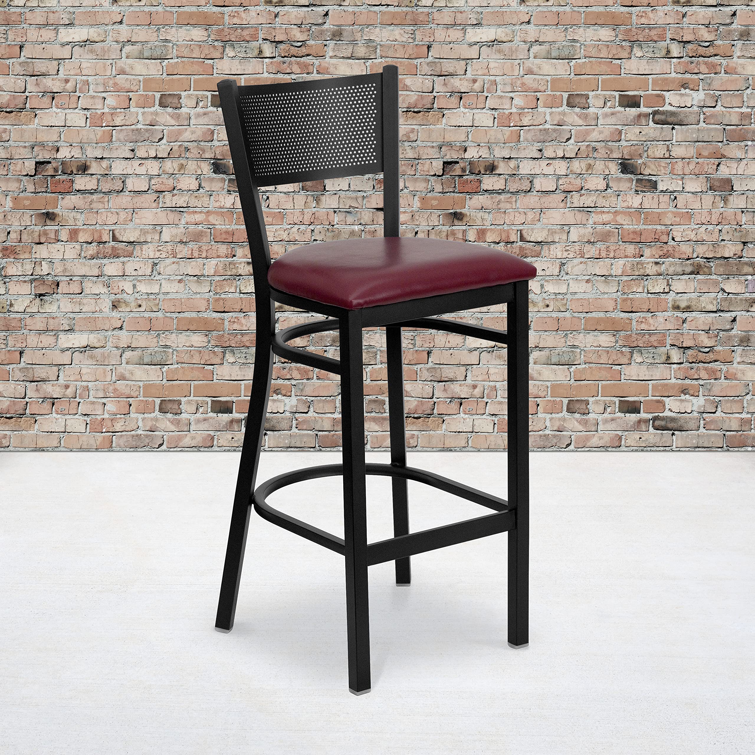 Flash Furniture Hercules Series Black Grid Back Metal Restaurant Barstool - Burgundy Vinyl Seat