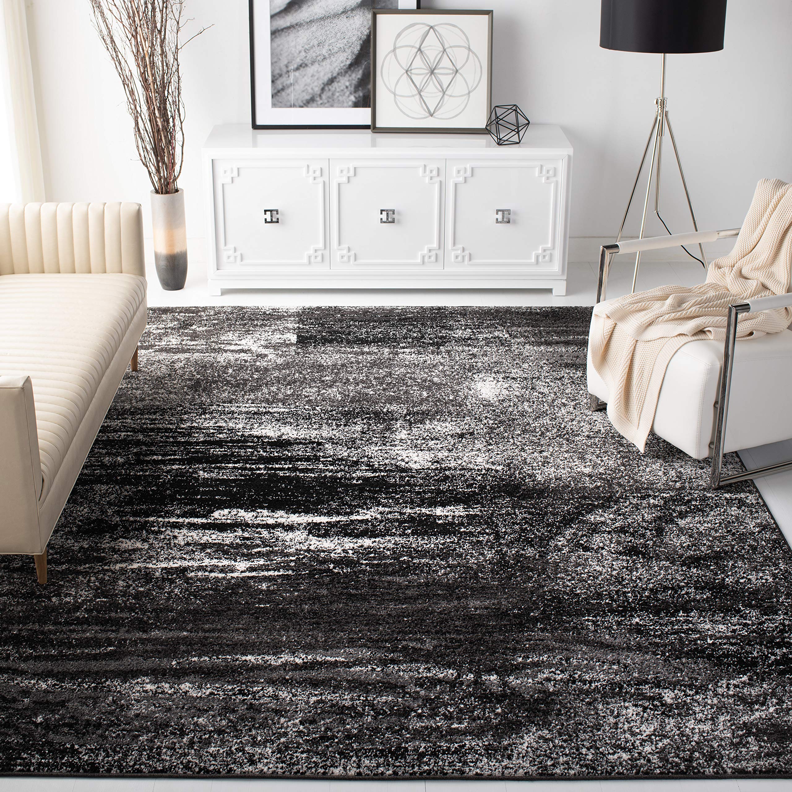 SAFAVIEH Adirondack Collection X-Large Area Rug - 12 x 18, Silver & Black, Modern Abstract Design, Non-Shedding & Easy Care, I