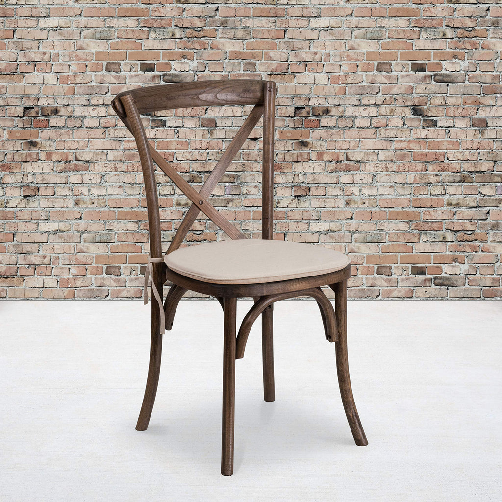 Flash Furniture Hercules Series Stackable Early American Wood Cross Back Chair With Cushion