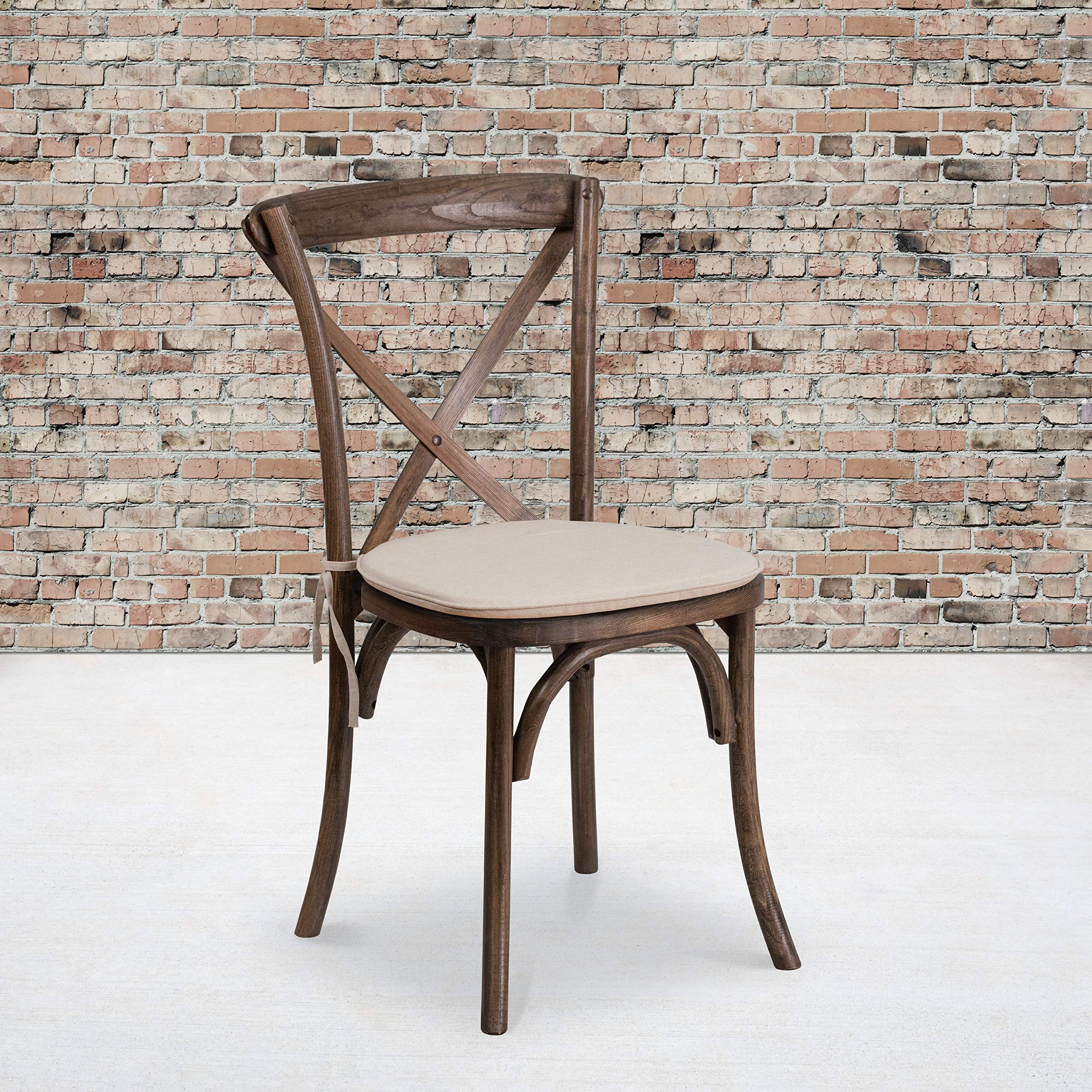 Flash Furniture Hercules Series Stackable Early American Wood Cross Back Chair With Cushion