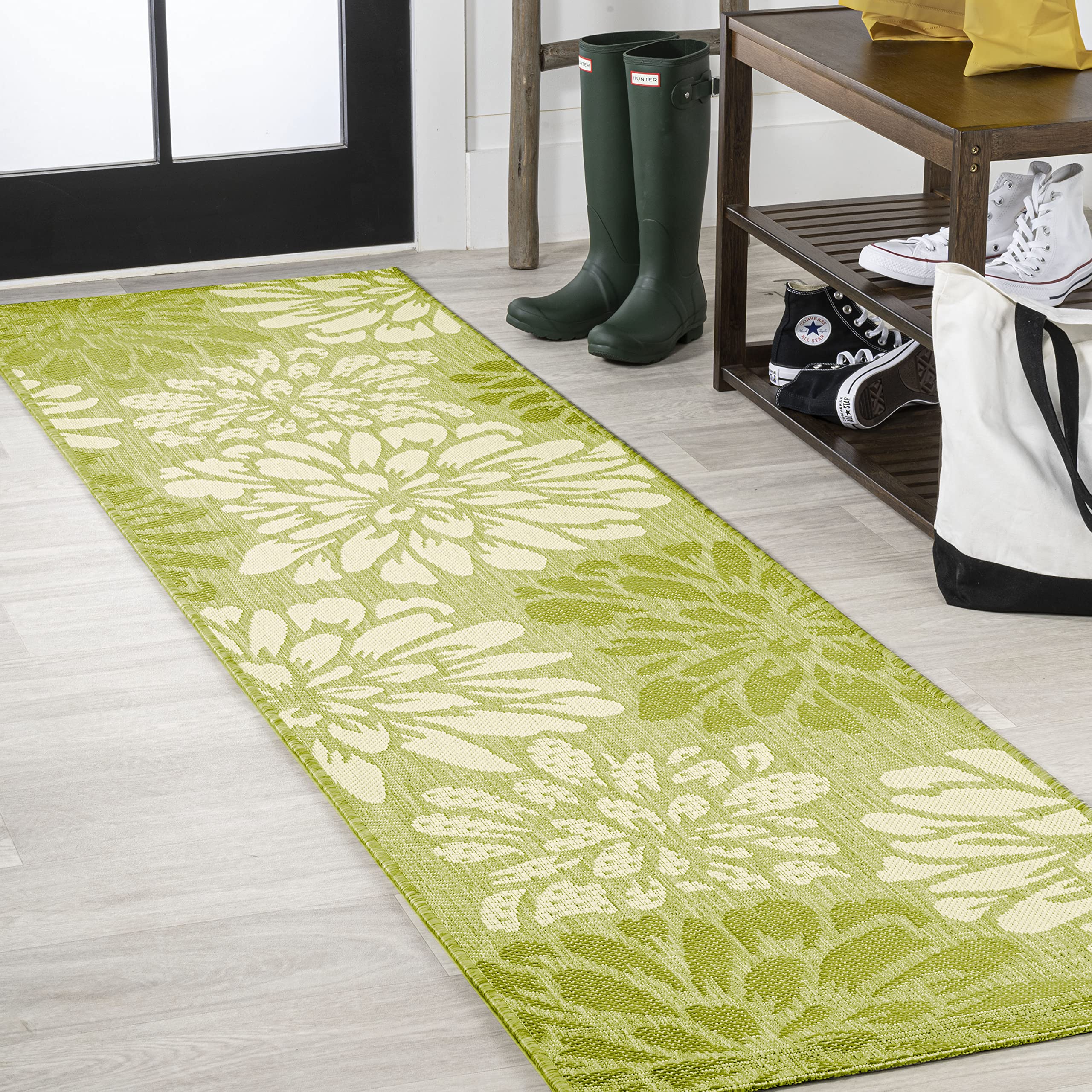 Jonathan Y Smb110H-210 Zinnia Modern Floral Textured Weave Indoor Outdoor Area-Rug, Country Coastal Transitional Easy-Cleaning,B