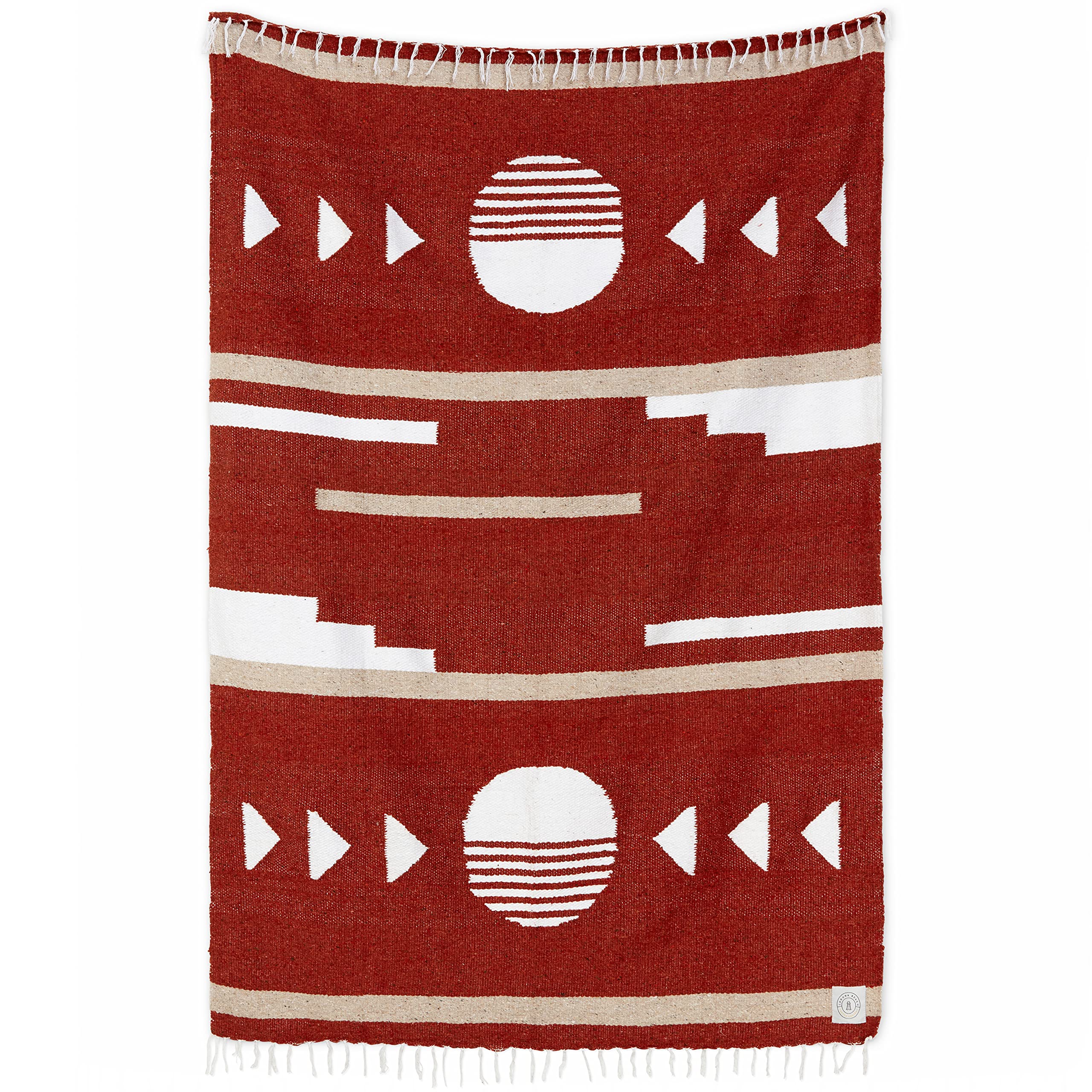 Maroon and Tan Mexican Blanket by Laguna Beach Textile Co - Beach, Yoga, Camping, or Decorative Throw Blanket - Traditional Hand