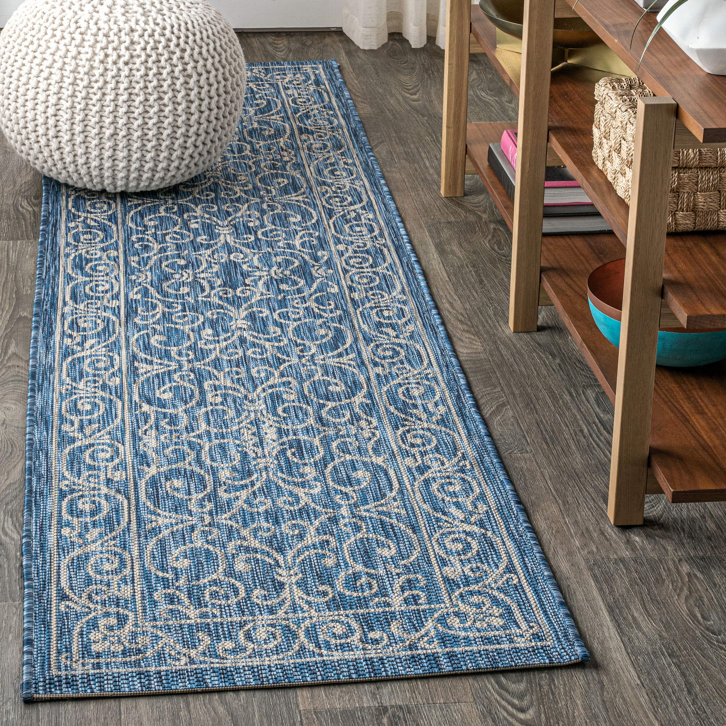 Jonathan Y Smb106D-28 Charleston Vintage Filigree Textured Weave Indoor/Outdoor Navy/Gray 2 Ft. X 8 Ft. Runner-Rug, Classic,Easy