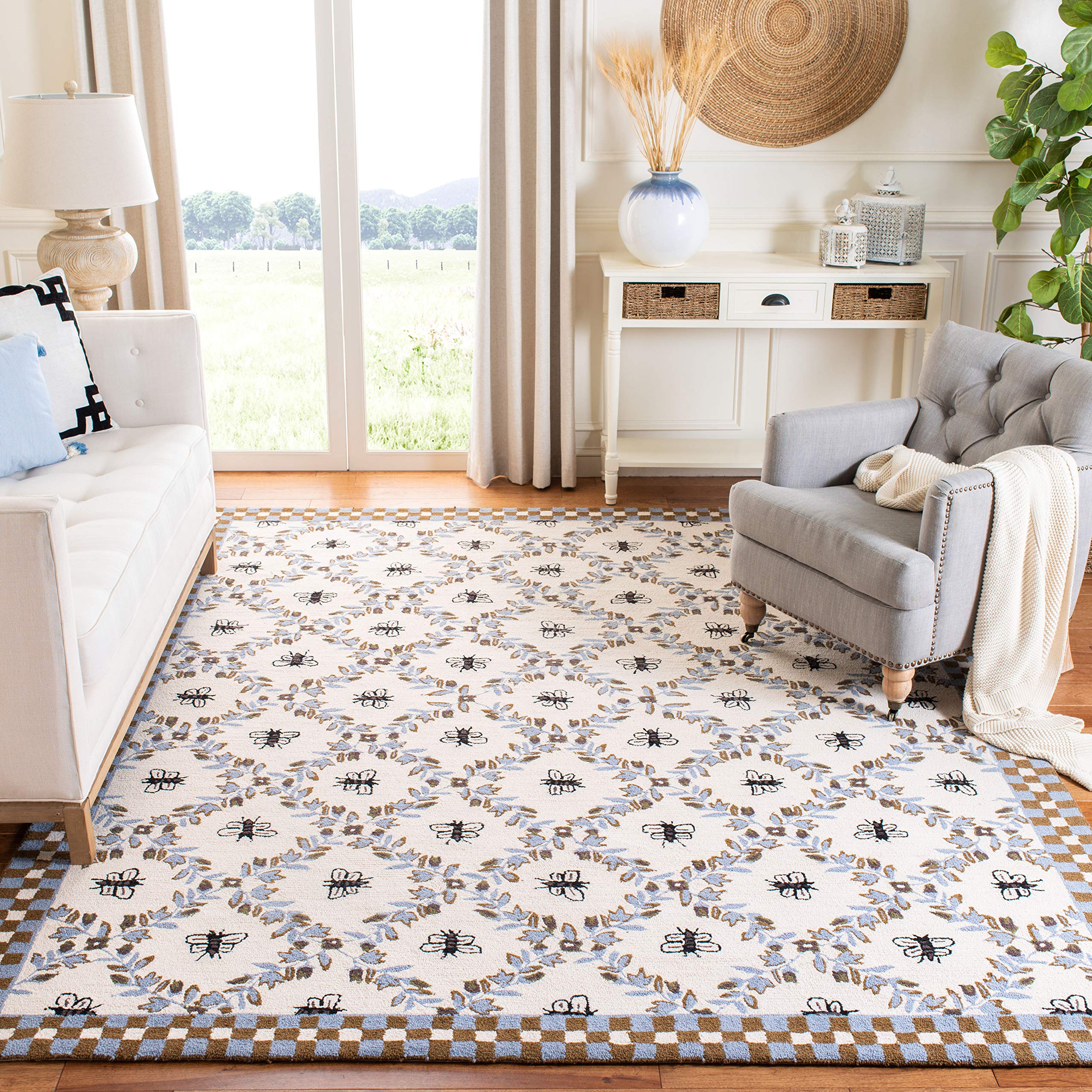 SAFAVIEH Chelsea Collection Accent Rug - 39 x 59, Ivory & Light Blue, Hand-Hooked French Country Wool, Ideal for High Traffic 
