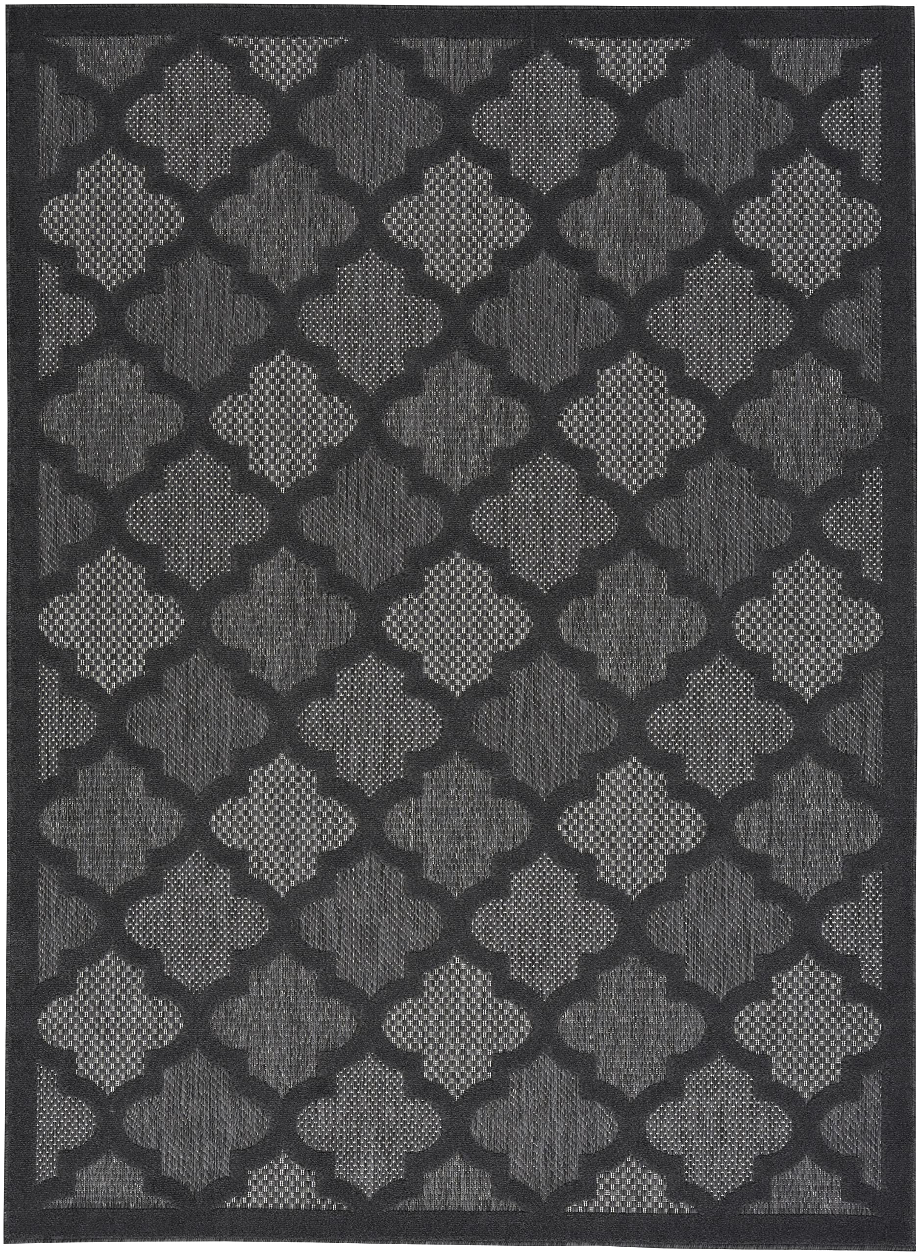 Nourison Easy Care Moroccan Charcoal/Black 5' X 7' Area Rug, Trellis, Easy Cleaning, Non Shedding, Bed Room, Living Room, Dining Room, Backyard, Deck, Patio (5X7)