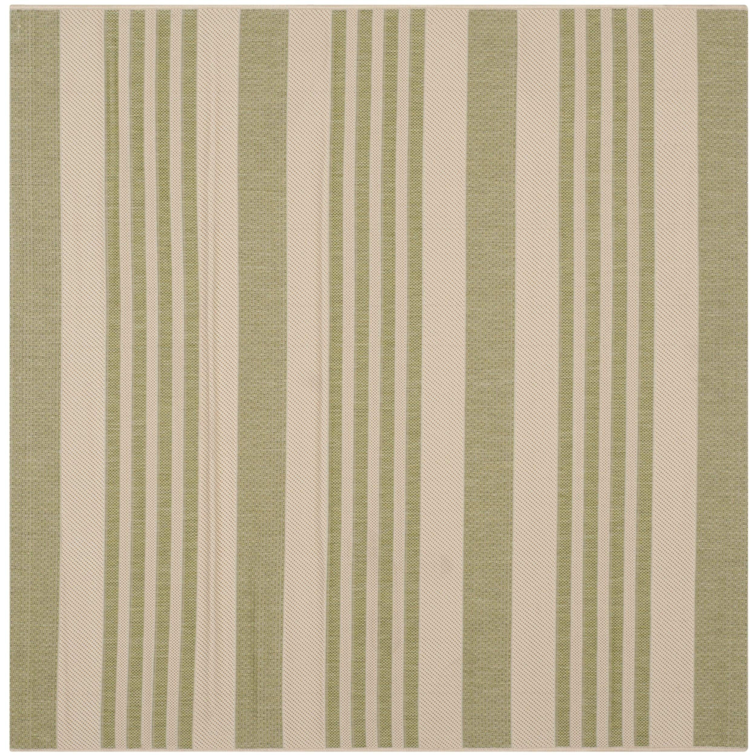 Safavieh Courtyard Collection Area Rug - 5'3'' Square, Beige & Sweet Pea, Stripe Design, Non-Shedding & Easy Care, Indoor/Outdoo