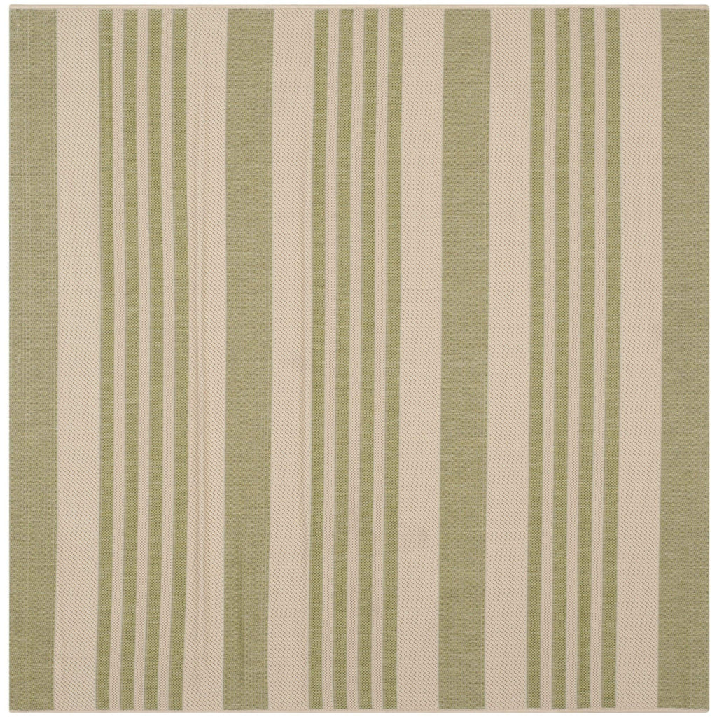 Safavieh Courtyard Collection Area Rug - 5'3'' Square, Beige & Sweet Pea, Stripe Design, Non-Shedding & Easy Care, Indoor/Outdoo