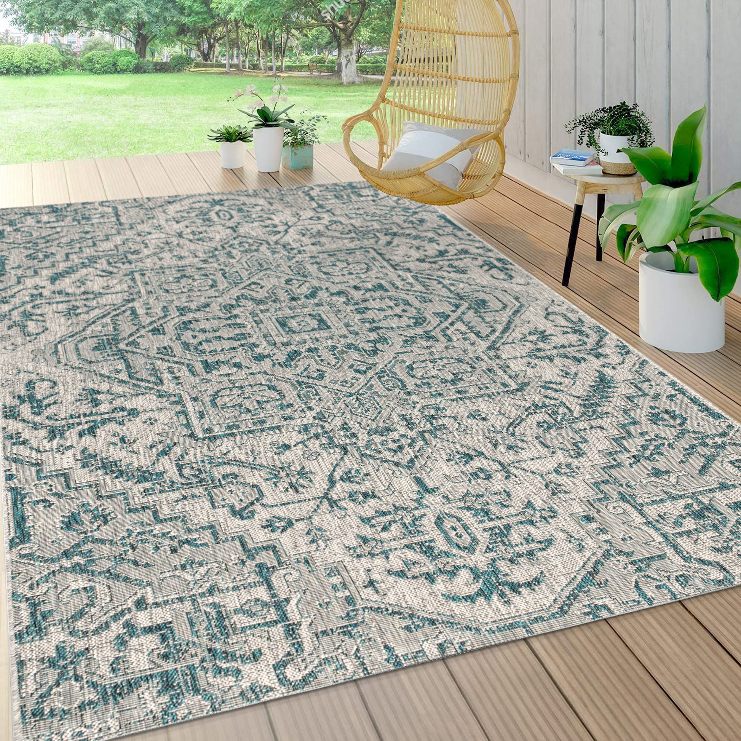 Jonathan Y Estrella Bohemian Medallion Textured Weave Indoor/Outdoor Teal/Gray 8 Ft. X 10 Ft. Area-Rug, Coastal,Easy-Cleaning,Hi