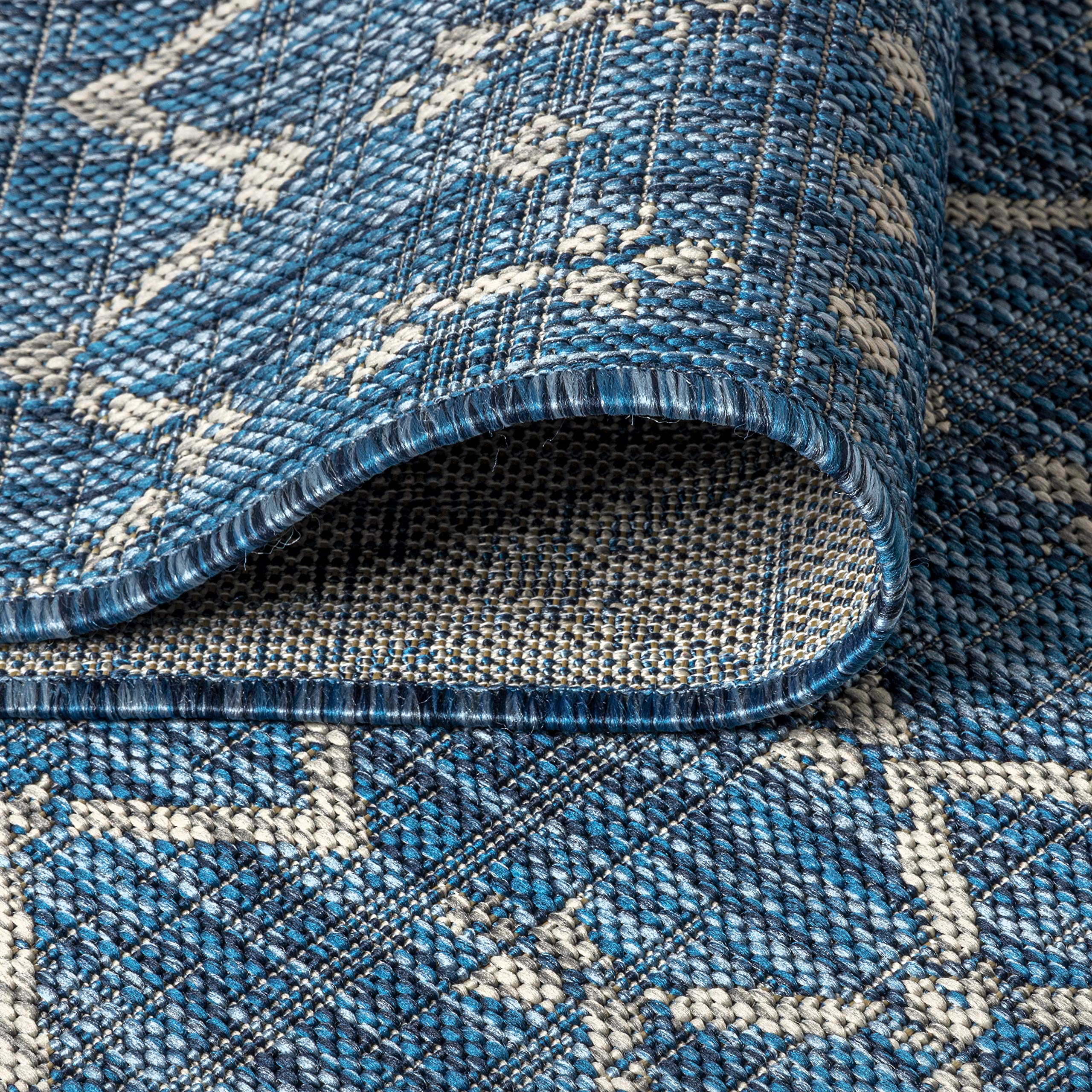 Jonathan Y Smb108B-8R Ourika Moroccan Geometric Textured Weave Indoor/Outdoor Area Rug, Bohemian, Scandinavian For Bedroom, Kitchen, Living Room, Easy-Cleaning, Navy/Light Gray, 8' Round