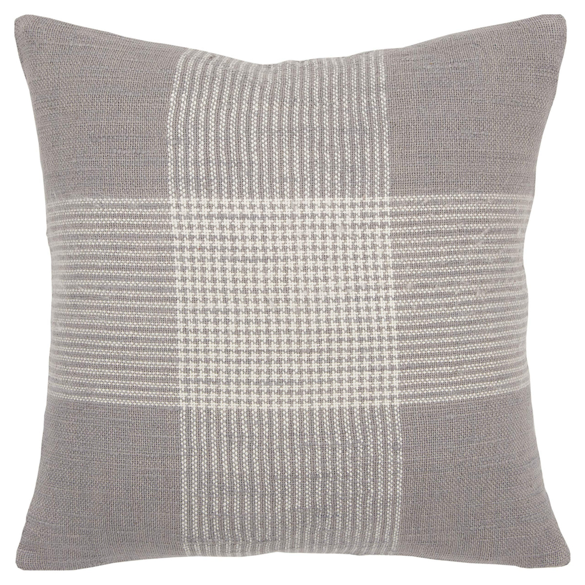 Rizzy Home Plaid 20&quot; x 20&quot; Down Filled Pillow with Cotton Cover-Gray/White