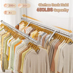 Raybee 74" Double Rod Clothes Rack with Wheels, Heavy Duty 630LBS Capacity, Chrome Finish, Model 25DM-TY-1211