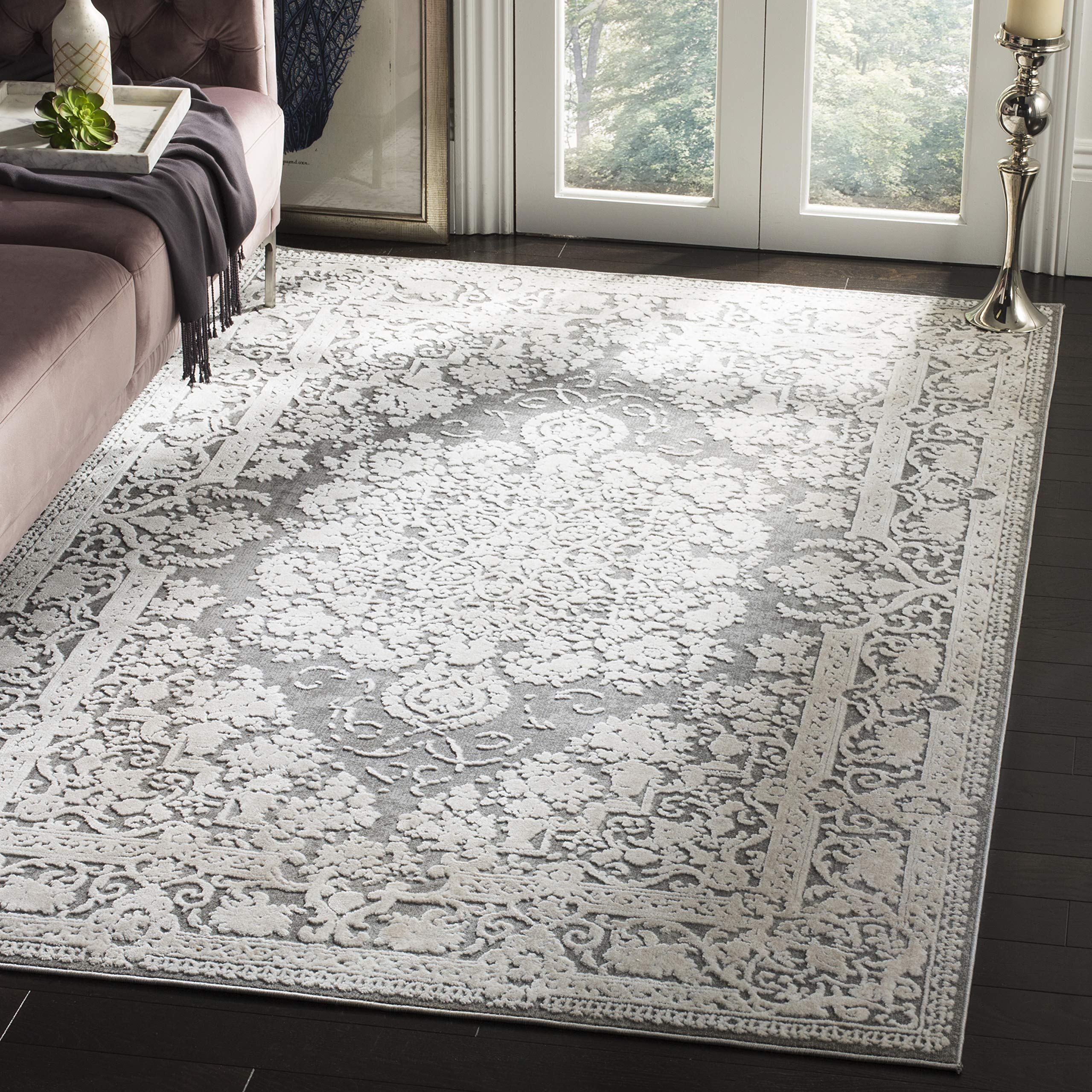 SAFAVIEH Reflection Collection 6'7'' Square Dark Grey / Cream RFT664B Vintage Distressed Area Rug
