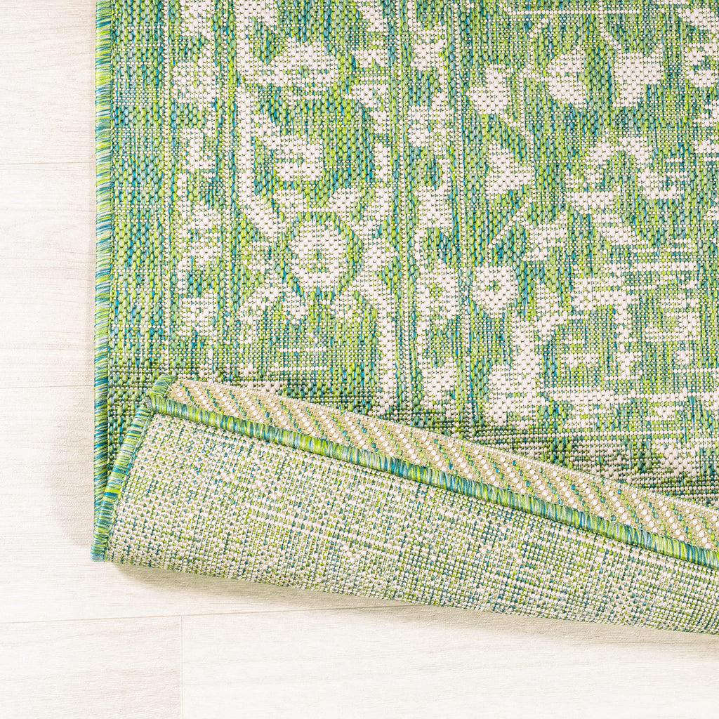 Jonathan Y Smb104F-210 Malta Bohemian Medallion Textured Weave Indoor Outdoor Area Rug, Coastal,Traditional,Transitional Easy Clean,Bedroom,Kitchen,Backyard,Patio, Non-Shed, Cream/Green, 2 X 10