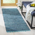SAFAVIEH Rag Rug Collection Runner Rug - 23 x 6, Blue & Multi, Handmade Boho Stripe Cotton, Ideal for High Traffic Areas in Li
