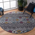 SAFAVIEH Amsterdam Collection 6'7'' Round Dark Grey/Ivory AMS108H Moroccan Boho Non-Shedding Dining Room Entryway Foyer Living R