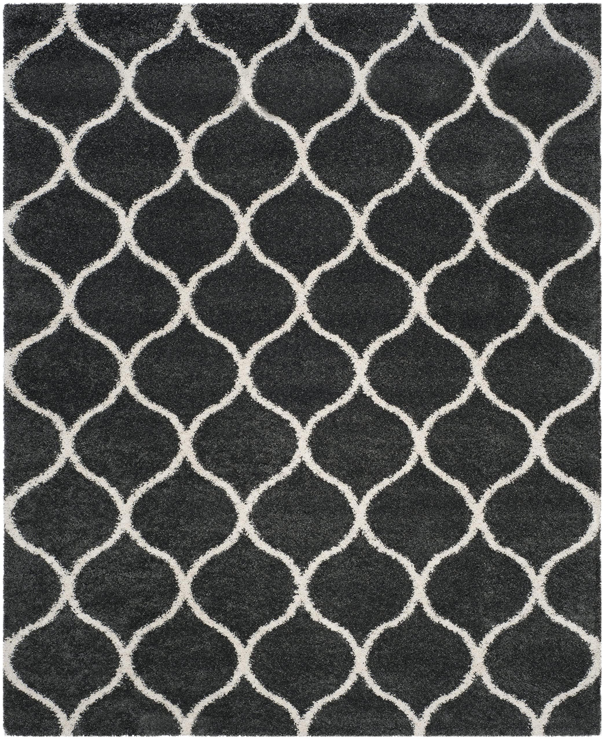 Safavieh Hudson Shag Collection Area Rug - 8 Square, Dark Grey & Ivory, Trellis Ogee Design, 2-inch Thick, Ideal for The Living