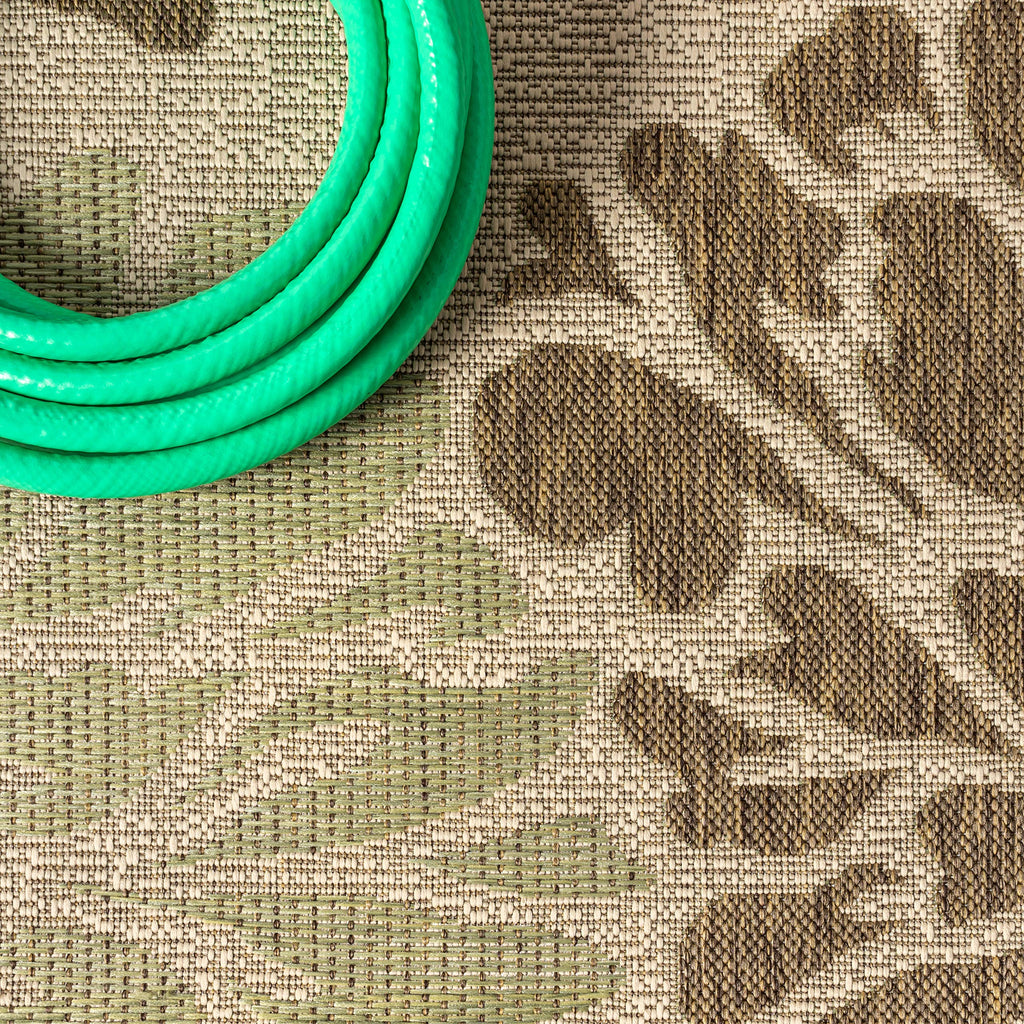 Jonathan Y Smb110A-5Sq Zinnia Modern Floral Textured Weave Indoor Outdoor Area Rug Bohemian Coastal Easy Cleaning Bedroom Kitchen Backyard Patio Non Shedding, 5' Square, Sage/Brown
