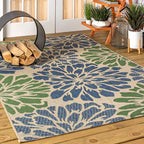 Jonathan Y Smb110B-4 Zinnia Modern Floral Textured Weave Indoor Outdoor Area-Rug Bohemian Coastal Easy-Cleaning Bedroom Kitchen Backyard Patio Non Shedding, 4 X 6, Navy/Green