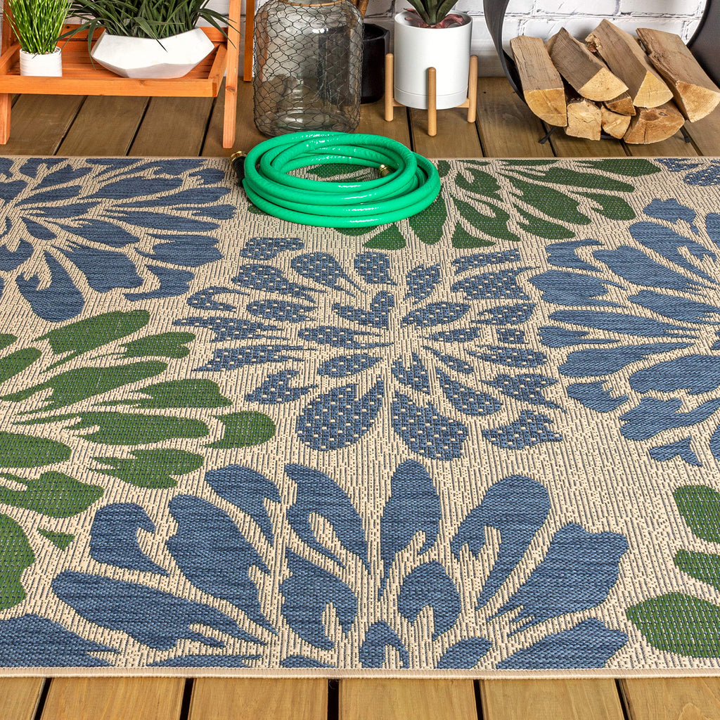 Jonathan Y Smb110B-9 Zinnia Modern Floral Textured Weave Indoor Outdoor Area-Rug Bohemian Coastal Easy-Cleaning Bedroom Kitchen