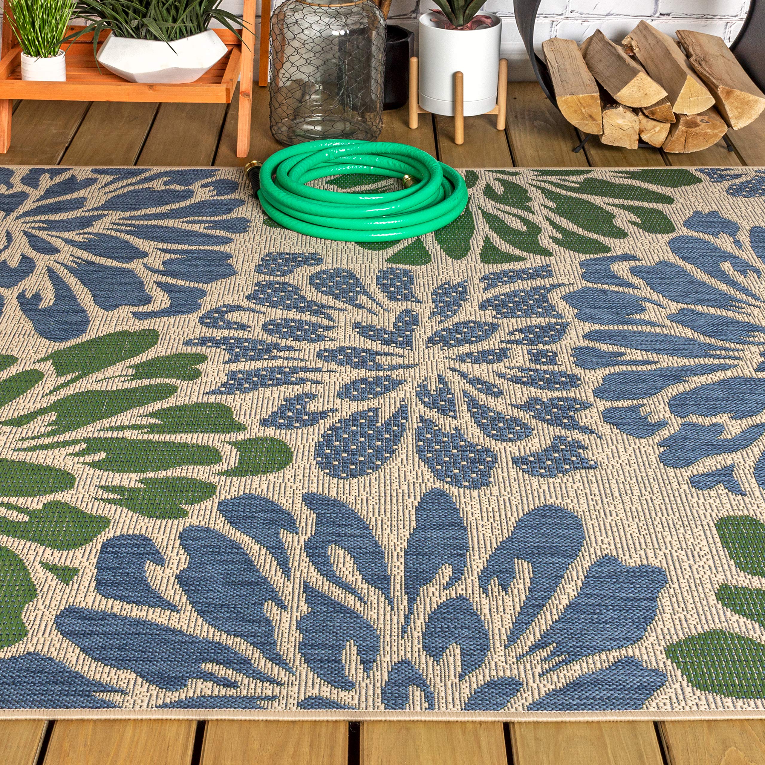 Jonathan Y Smb110B-9 Zinnia Modern Floral Textured Weave Indoor Outdoor Area-Rug Bohemian Coastal Easy-Cleaning Bedroom Kitchen
