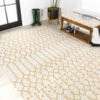 Jonathan Y Smb108J-8 Ourika Moroccan Geometric Textured Weave Indoor Outdoor Area-Rug, Coastal,Traditional,Transitional Easy Clean,Bedroom,Kitchen,Backyard,Patio, Non-Shed, Cream/Yellow, 8 X 10