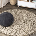Jonathan Y Smb107B-8R Madrid Vintage Filigree Textured Weave Beige/Brown 8' Round Indoor/Outdoor Area Rug, Pet Friendly, Non-She