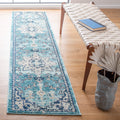 SAFAVIEH Madison Collection Runner Rug - 22 x 14, Teal & Navy, Boho Chic Medallion Distressed Design, Non-Shedding & Easy Care