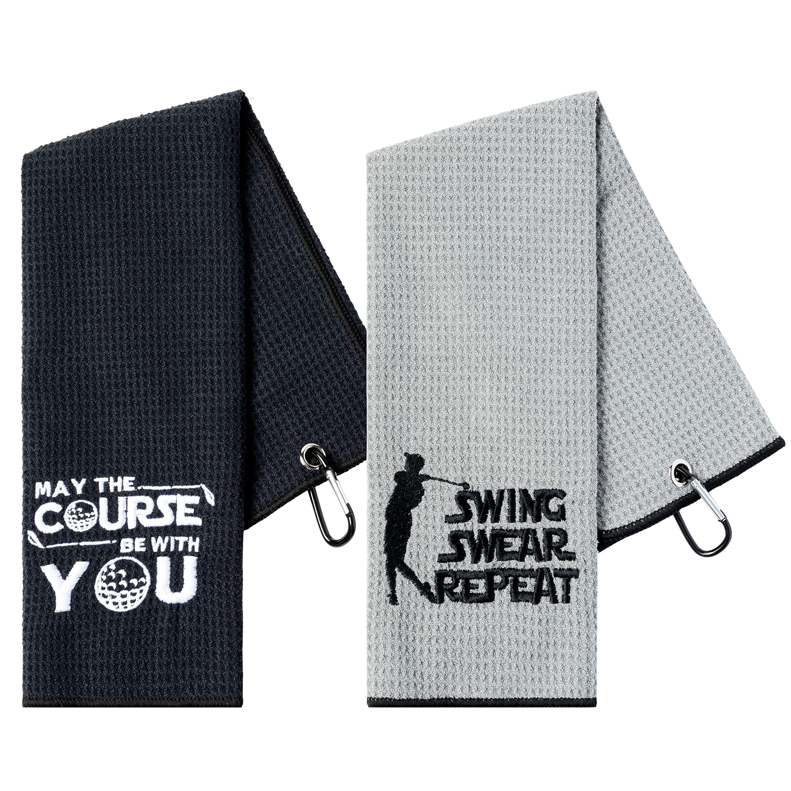 R HORSE 2Pcs Golf Towels for Men Dad Grandpa Funny Microfiber Embroidered Golf Towel with Clip Fathers Day Birthday Gift for Fat