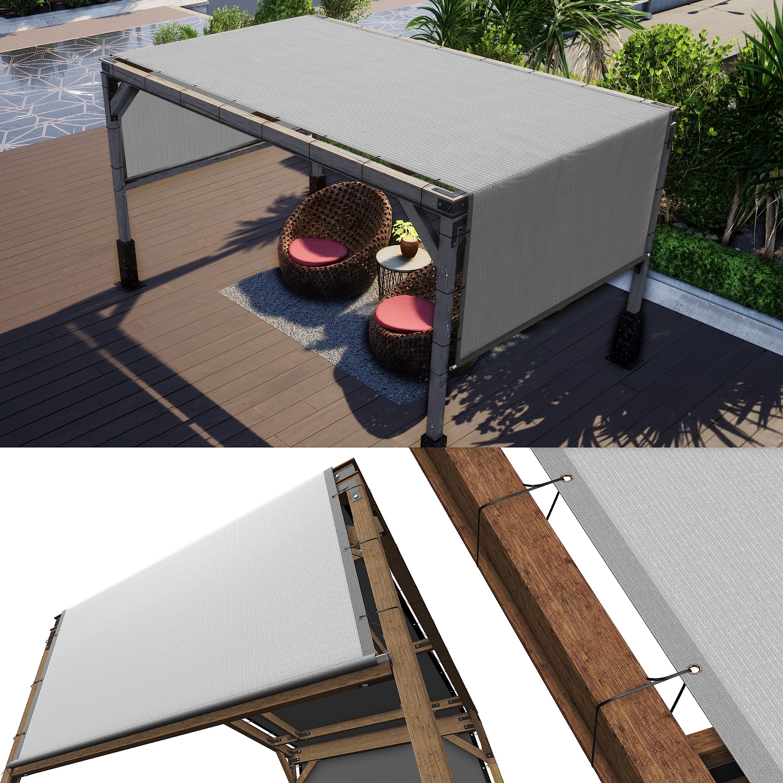 Colourtree 7' W X 15' L Black Pergola Sun Shade Canopy Replacement Cover Upf50, Commercial Grade 260 Gsm Cloth For Outdoor Patio