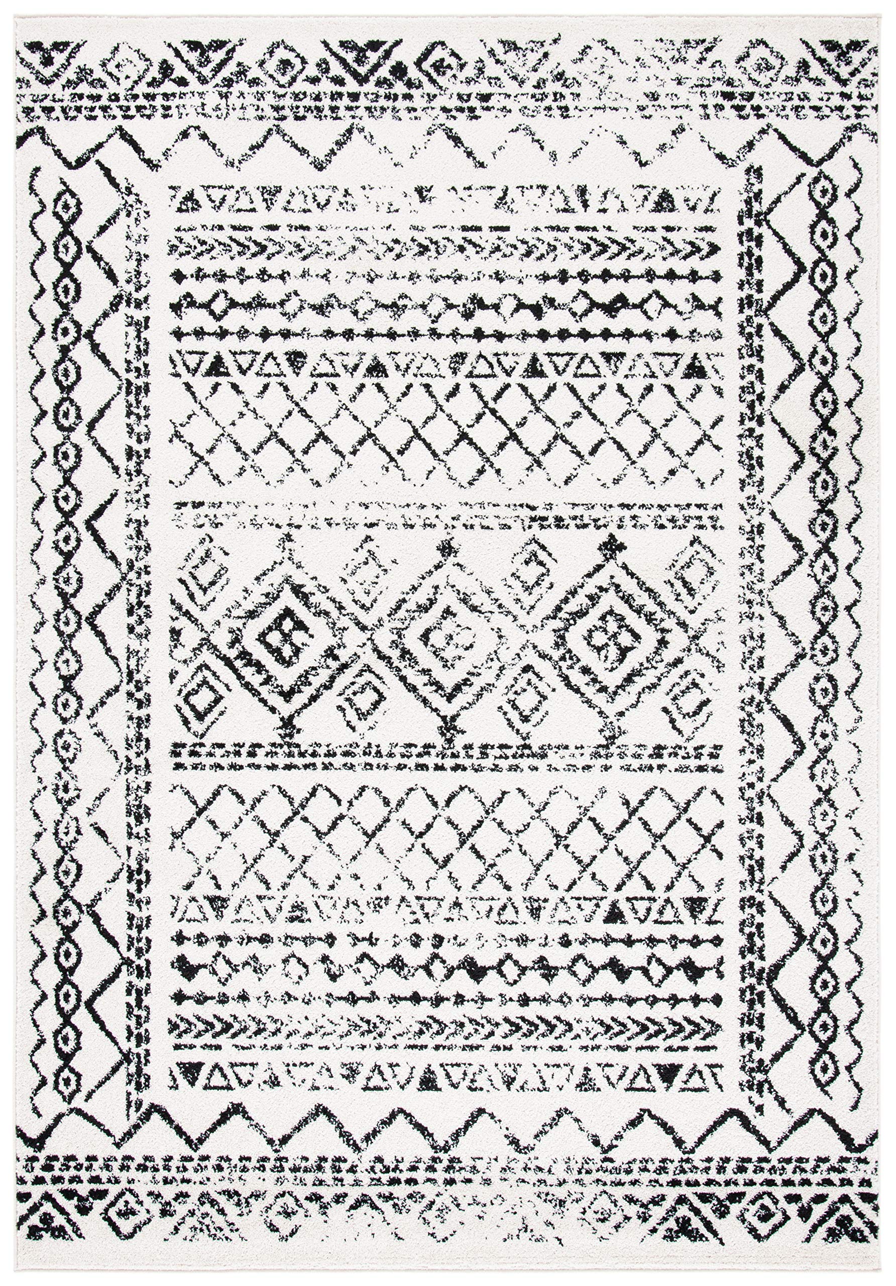 SAFAVIEH Tulum Collection Accent Rug - 2 x 4, Ivory & Black, Moroccan Boho Distressed Design, Non-Shedding & Easy Care, Ideal 