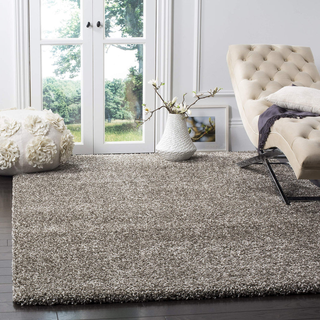 SAFAVIEH Milan Shag Collection Area Rug - 5'1'' Square, Grey, Solid Design, Non-Shedding & Easy Care, 2-inch Thick Ideal for Hig