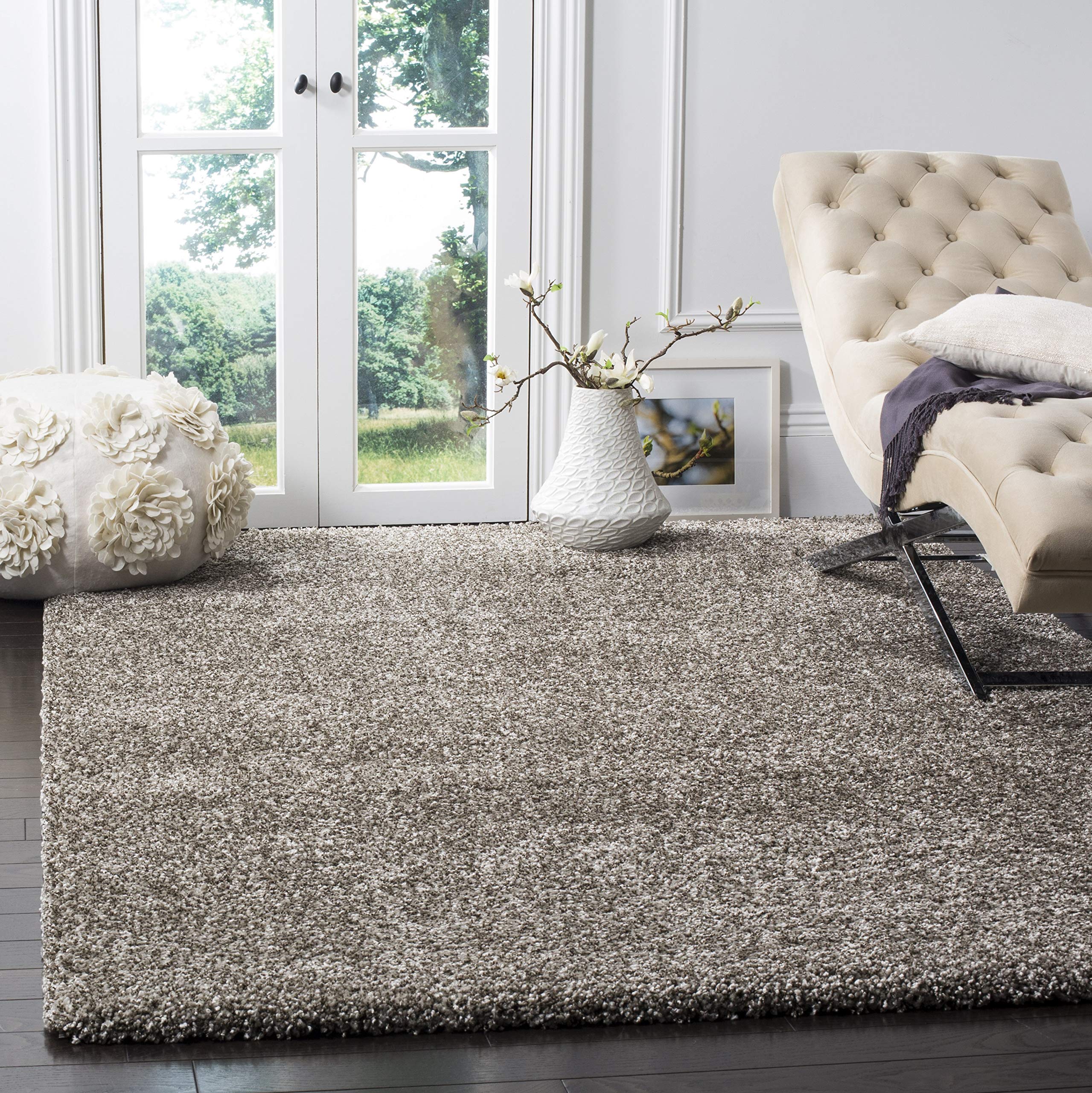 SAFAVIEH Milan Shag Collection Area Rug - 5'1'' Square, Grey, Solid Design, Non-Shedding & Easy Care, 2-inch Thick Ideal for Hig