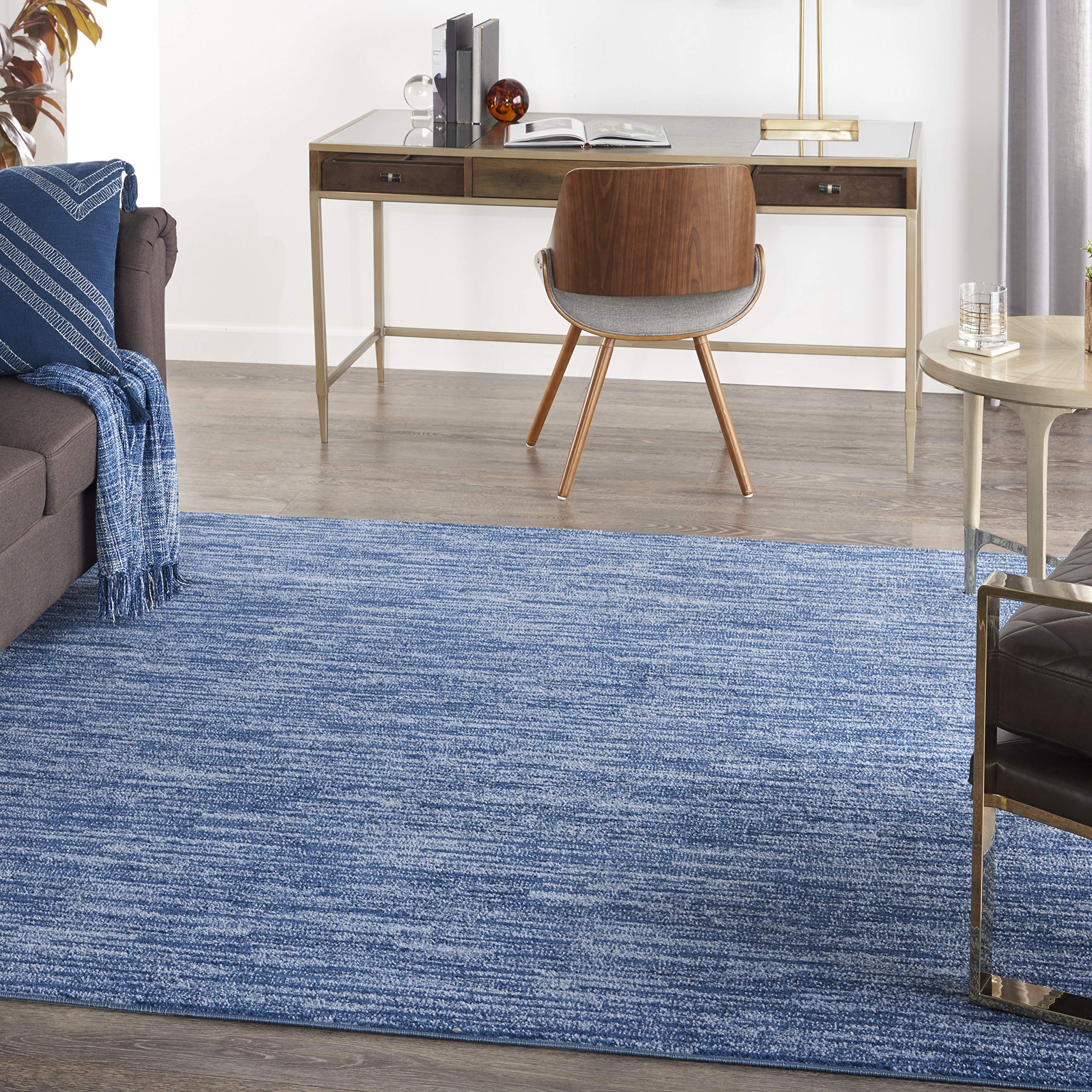 Nourison Essentials Indoor/Outdoor Navy Blue 7' X Square Area-Rug,Easy-Cleaning, Non Shedding, Bed Room, Living Room, Dining Room, Backyard, Deck, Patio (7 Square)