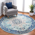 SAFAVIEH Madison Collection Area Rug - 8 Round, Teal & Navy, Boho Chic Medallion Distressed Design, Non-Shedding & Easy Care, I