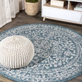 JONATHAN Y SMB104B-9R Malta Bohemian Medallion Textured Weave Teal/Gray 9 Round Indoor/Outdoor Area Rug, Pet Friendly, Non-Shed