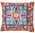 Exotic India Cushion Cover With Ari Embroidered Floral Motifs  Pure Canvas Cotton  Color Campanula Color