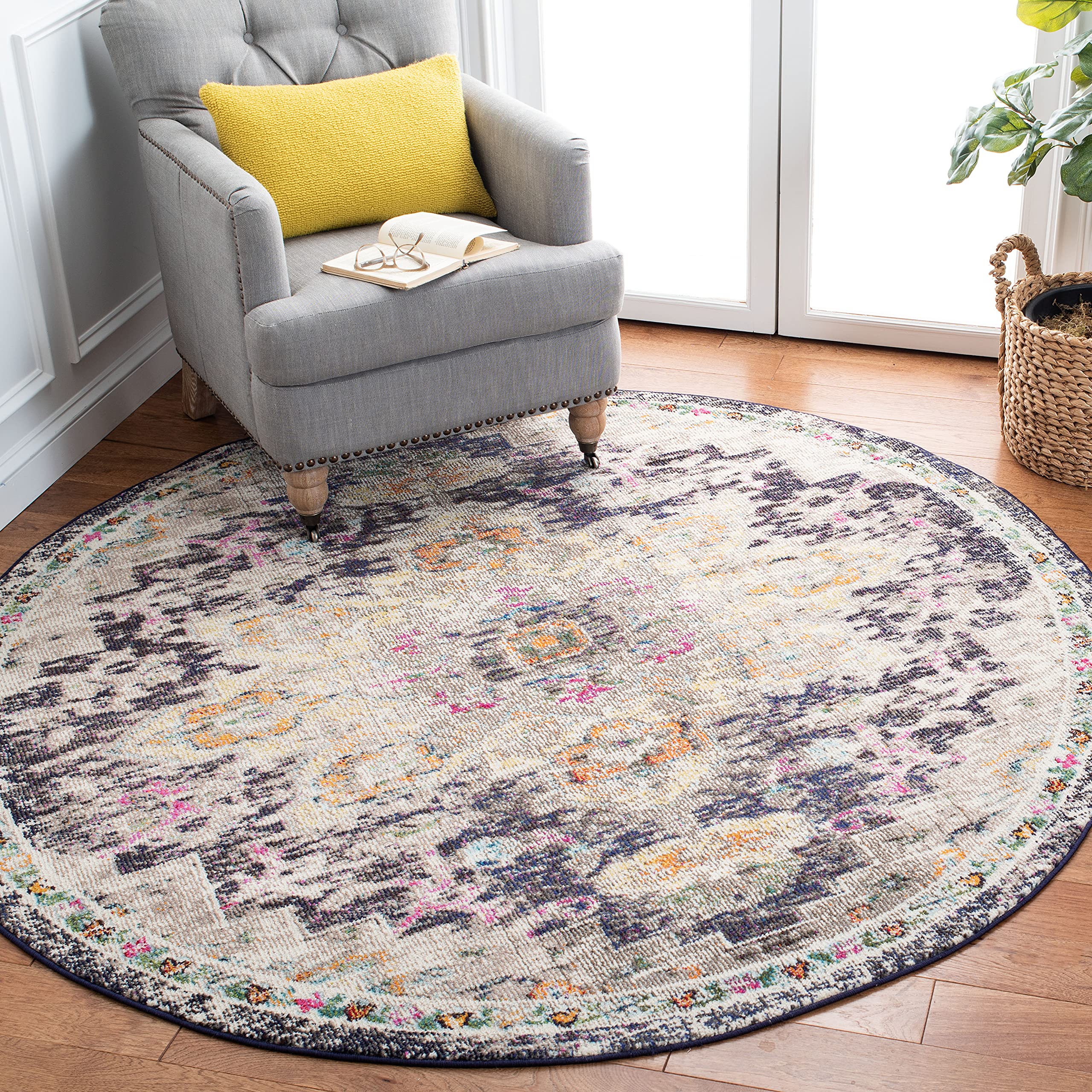 SAFAVIEH Madison Collection 9 Round Black Gold MAD473Z Boho Chic Medallion Distressed Non-Shedding Dining Room Entryway Foyer L
