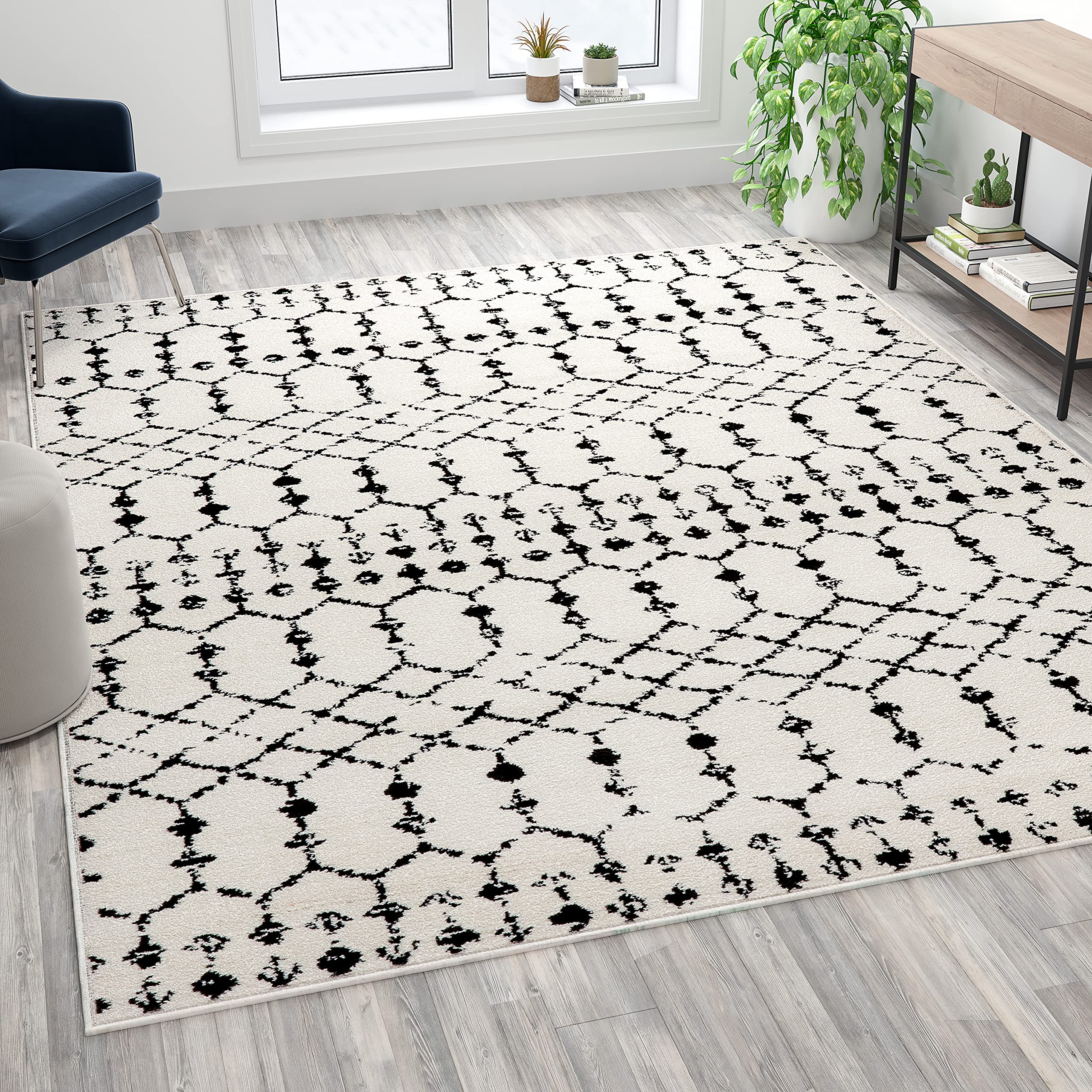 Flash Furniture Beth Geometric Bohemian Low Pile Rug - 8' X 10' - Ivory/Black