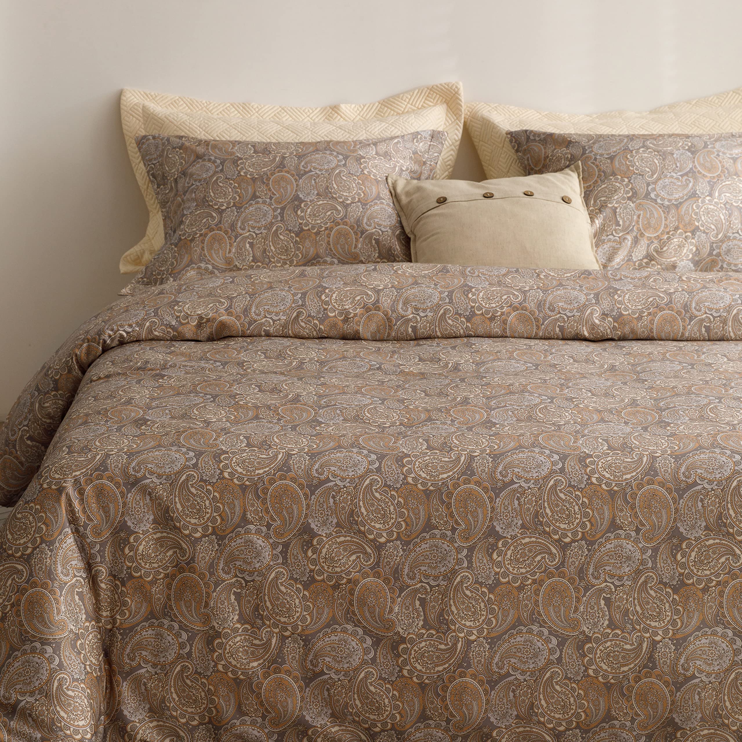 Heimenaogo Egyptian Cotton Duvet Cover Queen Size Sateen Weave, Silky Soft Boho Duvet Cover Zipper Closure, Long Staple Cotton B