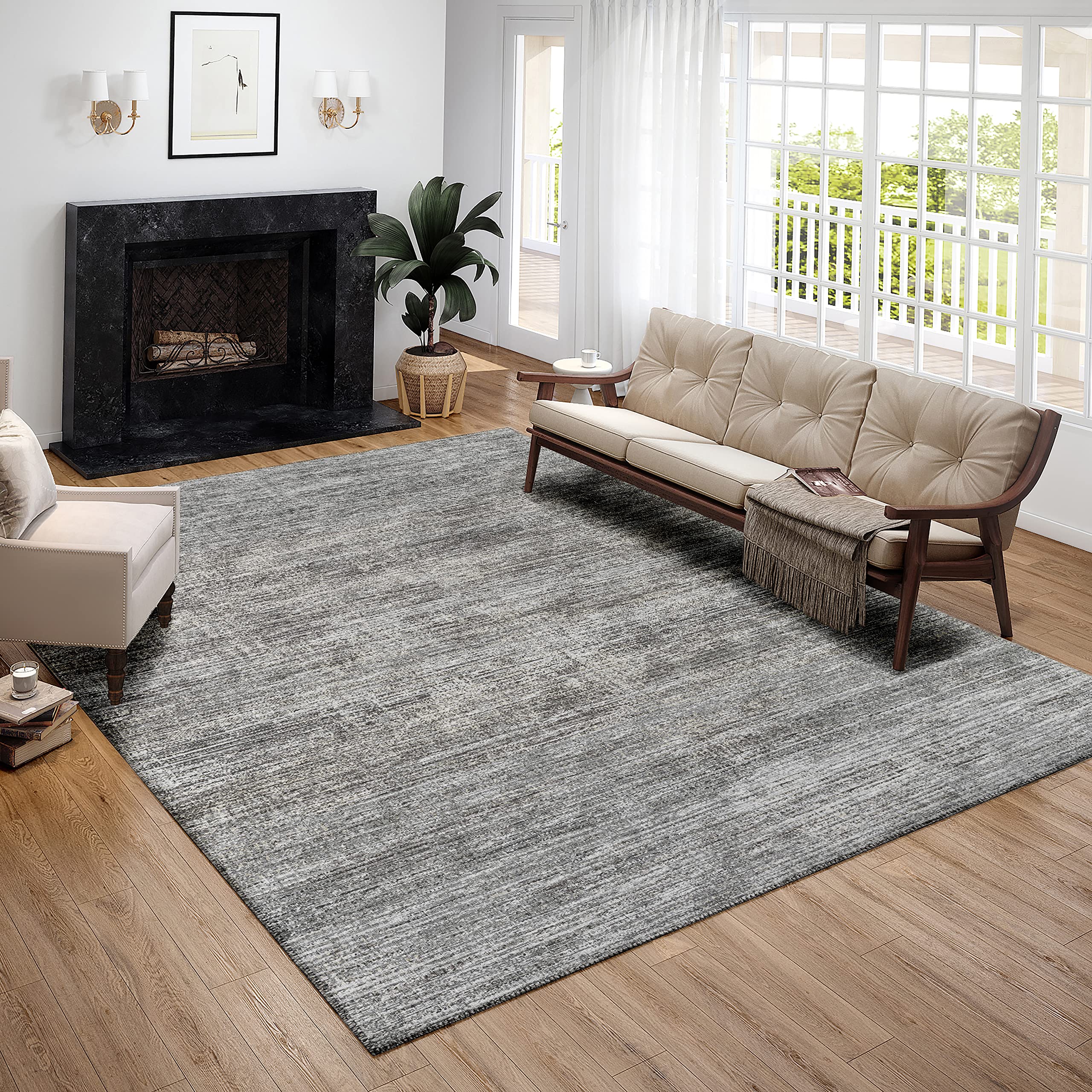 Addison Rugs Marston 5' X 7'6" Transitional Silver Indoor Outdoor Area Rug, Stain Resistant, Machine Washable, Non Shedding, Bedroom, Living Room, Dining Room, Kitchen Rug